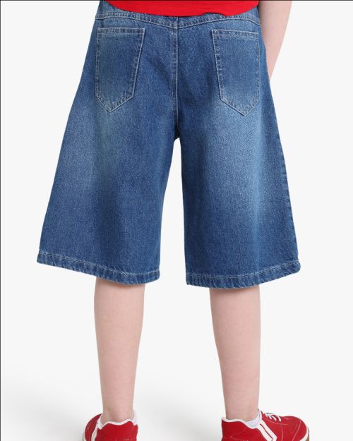 Girls Baggy Denim Shorts with Wide Leg & Five-Pocket Design