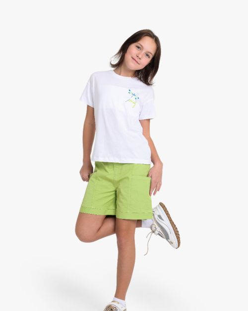 Girls' Cotton Chino Shorts with Patch Pockets in Lime Green