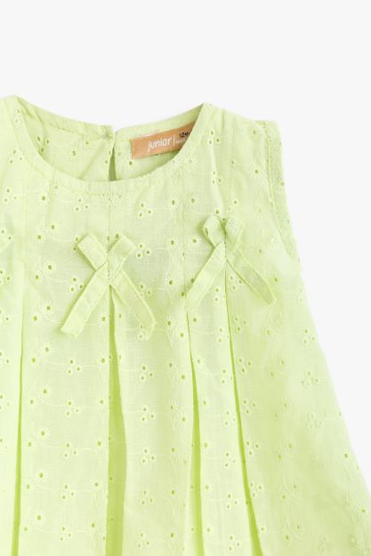 Pleated Broderie Anglaise Top with Bow Detail - Soft Lime