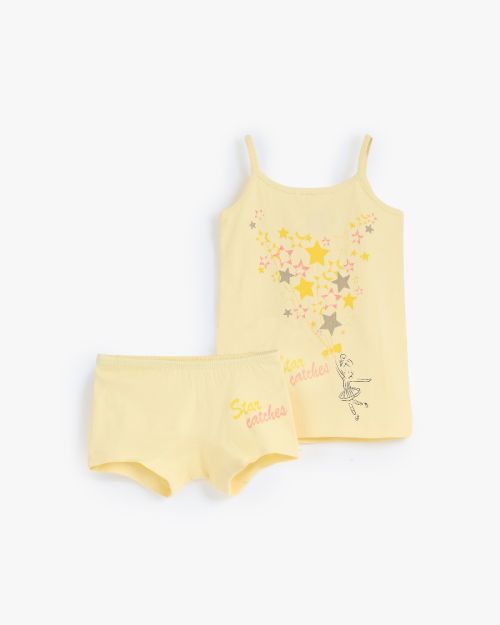 Girls Printed Cotton Underwear Set - Fairy Star Cami & Boyshort