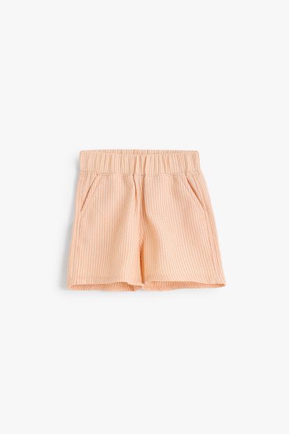 Ribbed Textured Elastic Waist Newborn Girls Shorts - Soft Peach