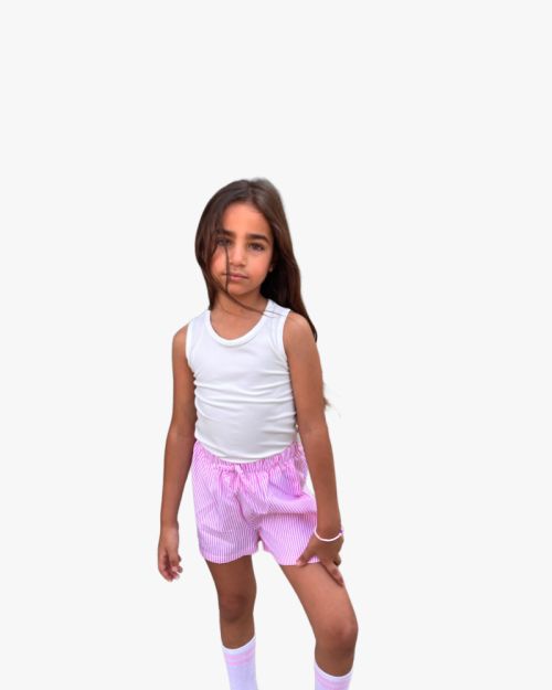Kids Girls Pink Striped Cotton Shorts