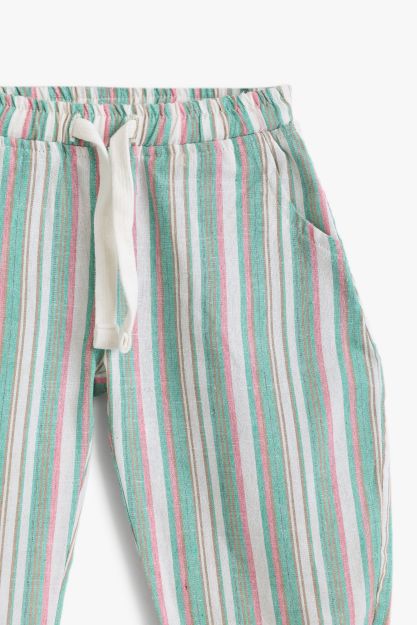 Striped Woven Cotton Baby Pants with Drawstring Waist