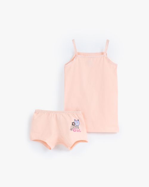 Girls Lycra Sport Cami & Shorts Underwear Set with Cute Print