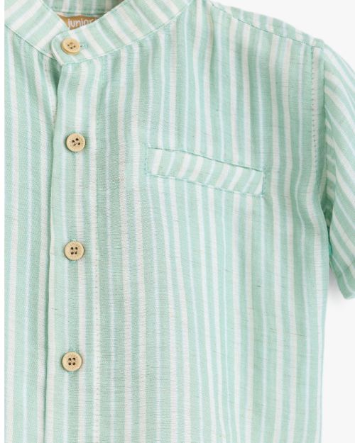 Baby Boys Mint Green Striped Short Sleeve Grandad Collar Shirt