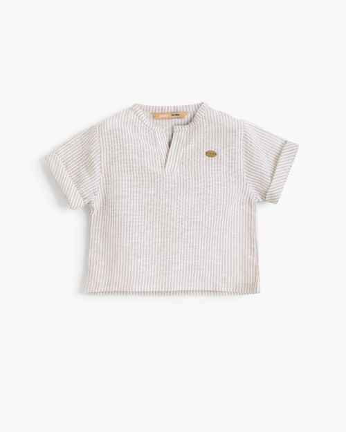 Junior Boys Striped Mandarin Collar Short Sleeve Shirt 1