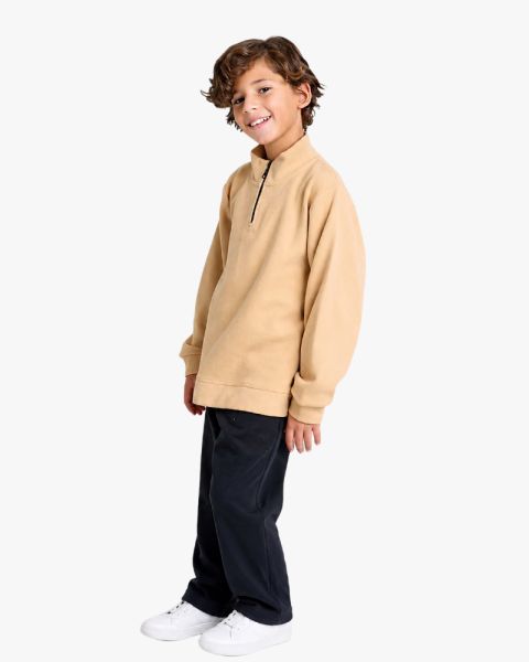 Half-Zip Beige Cotton Sweat Set