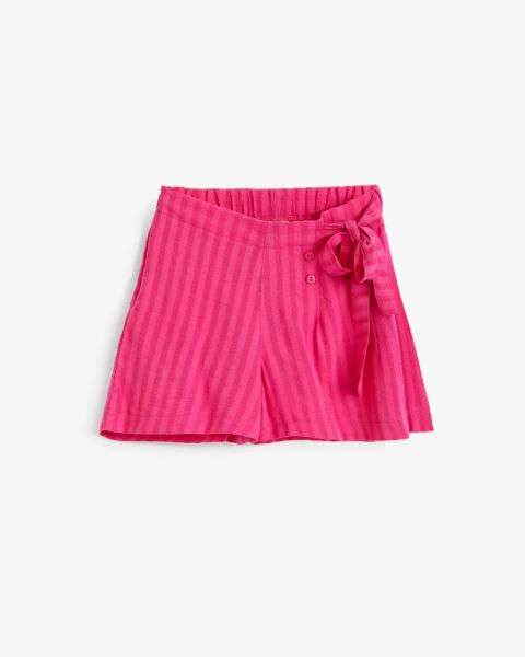 Girls Pink Striped Wrap Shorts with Tie Belt 1