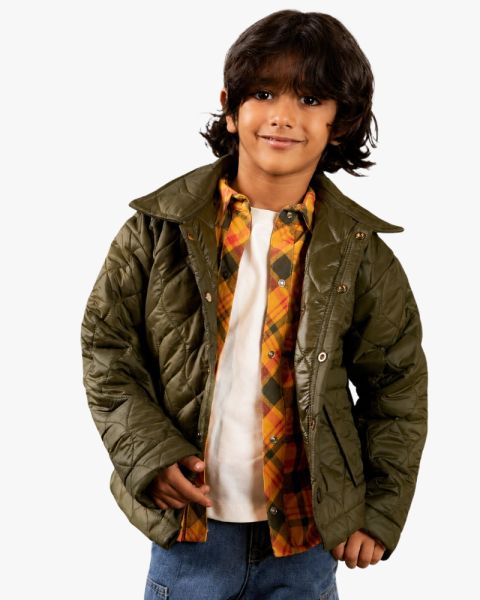 Kids Quilted Olive Jacket